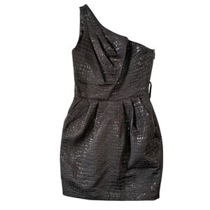 Black Metallic One‎ Shoulder Mini Dress S/P Party Holiday Glam Evening Statement
